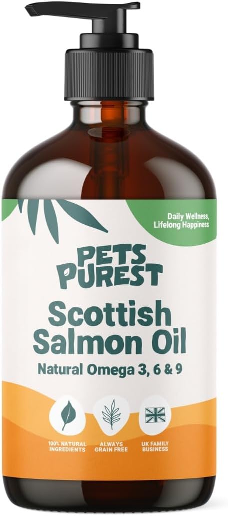 Pets Purest Salmon Oil 500ml – Omega 3, 6 & 9 supplement for coat, skin, joints & immunity in pets.